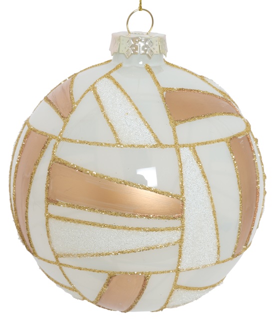 10cm Glittered Glass Ball - White/Gold