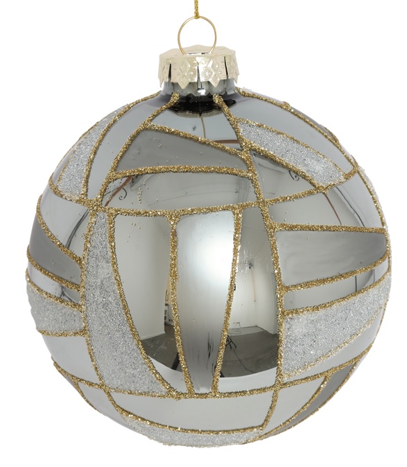 10cm Studded Glass Ball - Silver/Gold