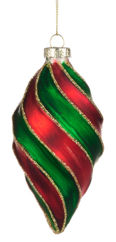 12cm Swirl Stripe Glass Teardrop - Red/Green/Gold