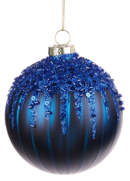 8cm Sequined Glass Ball - Blue