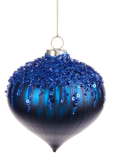 6cm Sequined Glass Onion - Blue