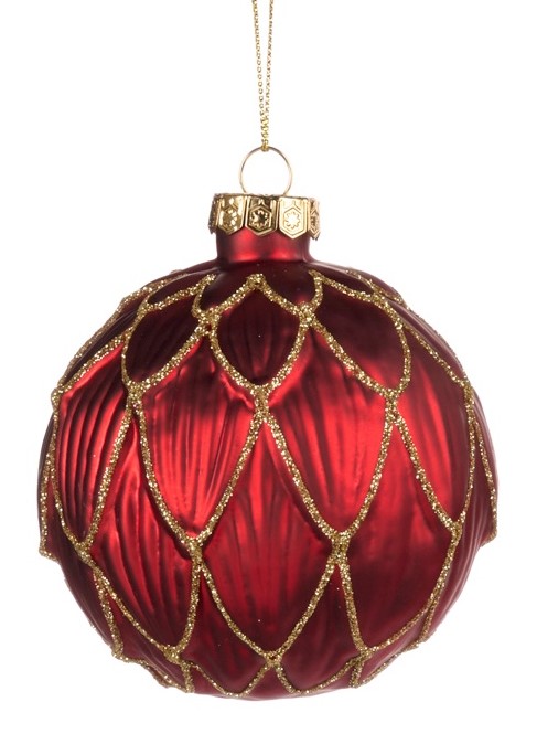8cm Petal Glass Ball - Red/Gold