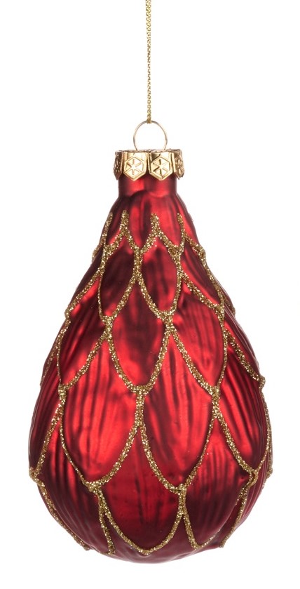 12cm Petal Glass Teardrop - Red/Gold