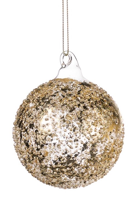 8cm Textured Glass Ball - Gold