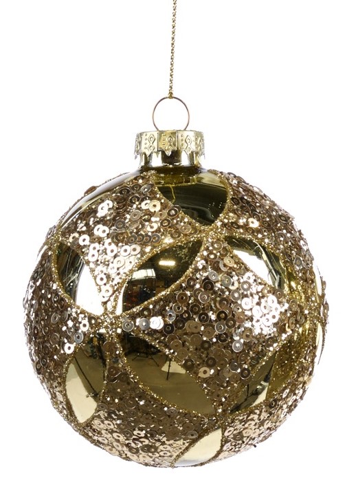 8cm Sequined Glass Ball - Gold