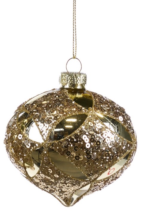 6cm Sequined Glass Onion - Gold