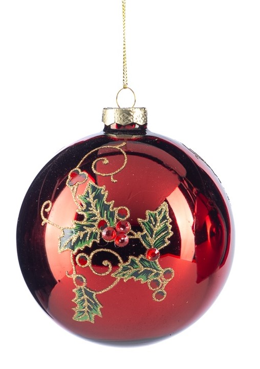 10cm Holly Berry Glass Ball - Red/Green