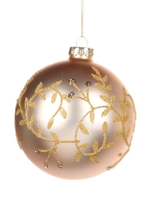 10cm Glittered Vine Glass Ball - Gold