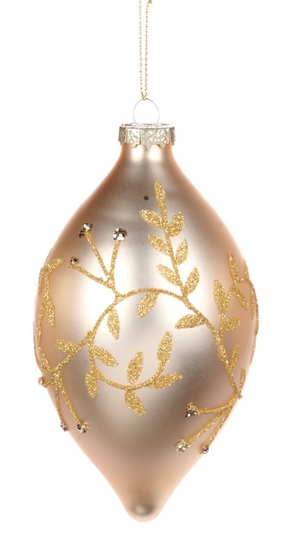 15cm Glittered Vine Glass Teardrop - Gold