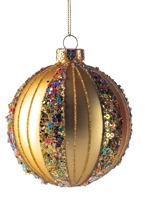 8cm Sequined Glass Ball - Gold/Multicolour