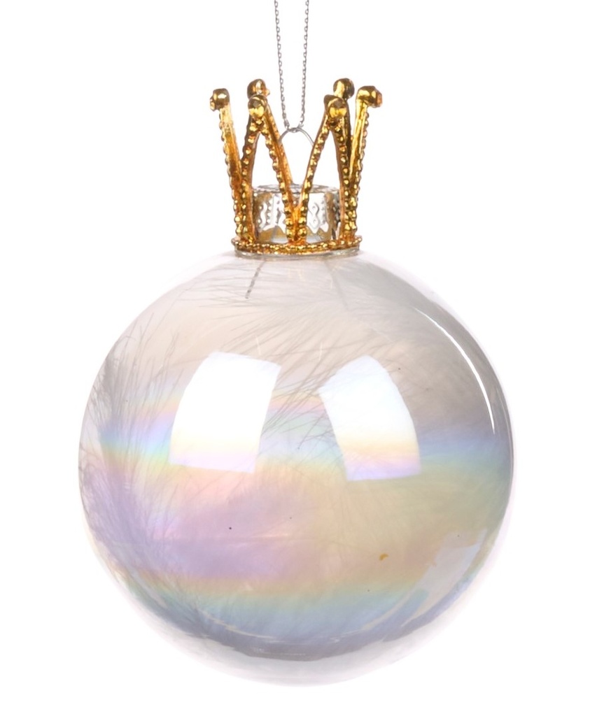 12cm Crown Glass Ball - Clear/Gold