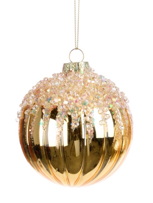8cm Studded Glass Ball - Gold