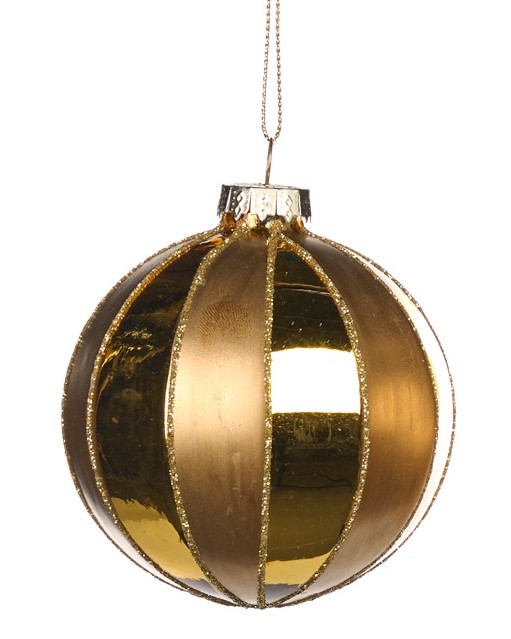 8cm Stripe Glass Ball - Gold