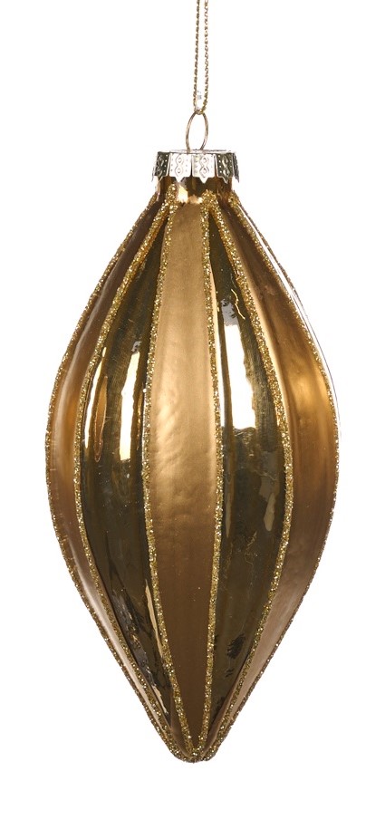 12cm Stripe Glass Teardrop - Gold