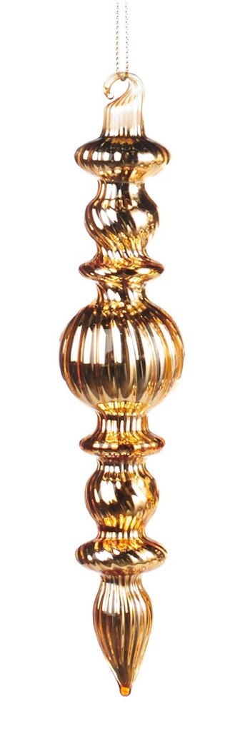 16cm Ribbed Glass Finial - Gold