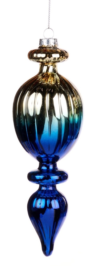 18cm Ribbed Gradient Glass Finial - Gold/Blue