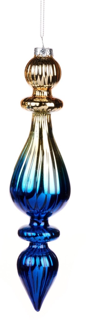21cm Ribbed Gradient Glass Finial - Gold/Blue