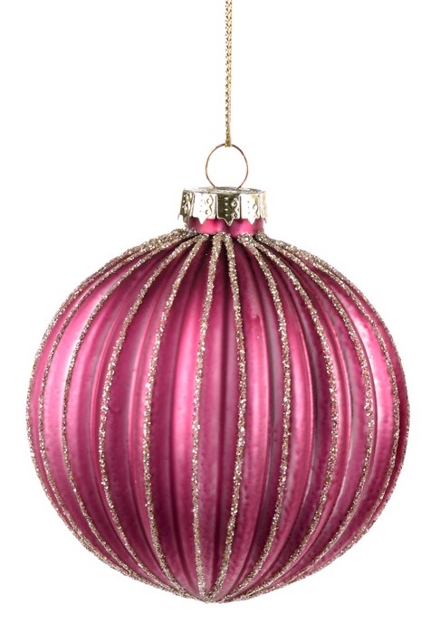 8cm Ribbed Glass Ball - Pink