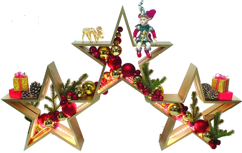 Illuminated Wooden Stars with Decoration, 1.25m