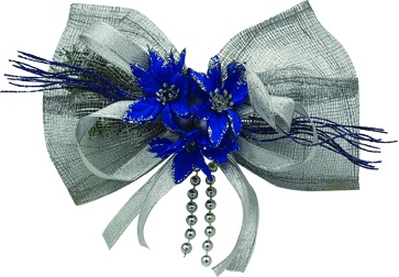 [REF130] 20cm Decorated Sinamay Bow - Silver/Blue