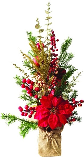 [SA040] 69cm Berry Centrepiece w/ Poinsettia - Red/Gold