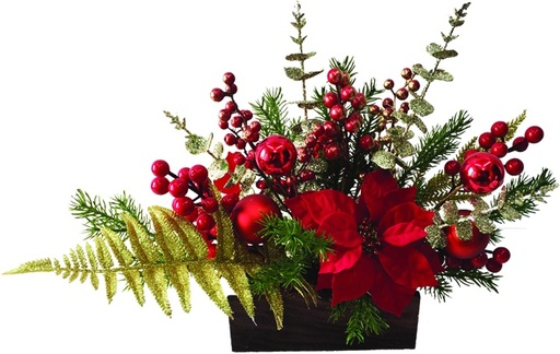 [SA042] 56cm Bauble Centerpiece w/ Poinsettia - Red/Gold