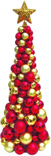 [HT005-GDR] 150cm Cone Bauble Tree w/ Star - Gold/Red