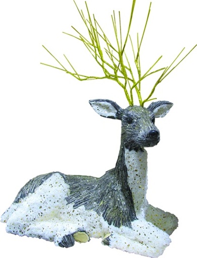 [SA019] 64cm x 50cm Sitting Statuesque Deer - White/Silver w/ Gold Antlers