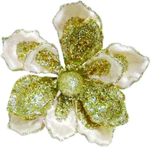 [SL197] 18cm Velvet Magnolia Clip-on - Ivory/Gold