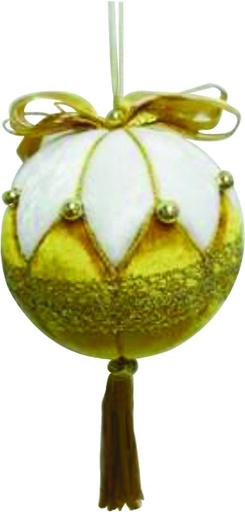 [SL214] 18cm Tasseled Velvet Ball - White/Gold