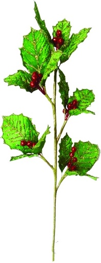 [SL115] 62cm Velvet Holly Spray - Green