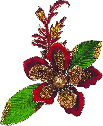 [SL145] 28cm Magnolia with Clip-on - Burgundy/Gold