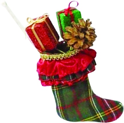 [SL155] 23cm Plaid Stocking - Olive/Red/Gold