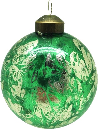 [HH227] 12cm Painted Glass Ball - Silver/Green