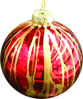 [HH191] 8cm Brushed Design Glass Ball - Red/Gold