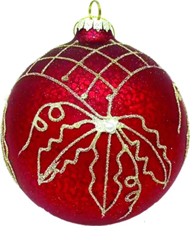 [HH277] 12cm Glittered Glass Ball - Antique Red/Gold