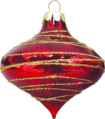 [YS007] 10cm Glittered Glass Onion - Red/Gold