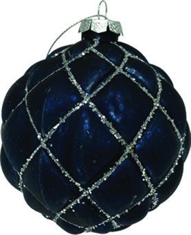 [HH274] 10cm Glittered Glass Ball - Blue/Silver