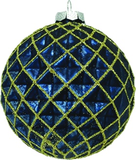 [HH275] 10cm Glittered Glass Ball - Blue/Silver