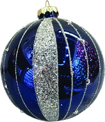 [YS002] 12cm Striped Glass Ball - Silver/Dark Blue