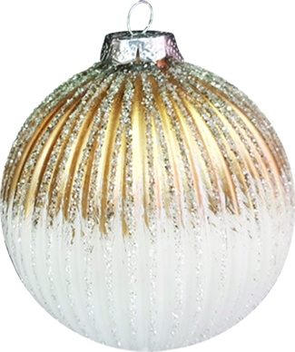 [YS033] 12cm Glittered Glass Ball - Gold/White