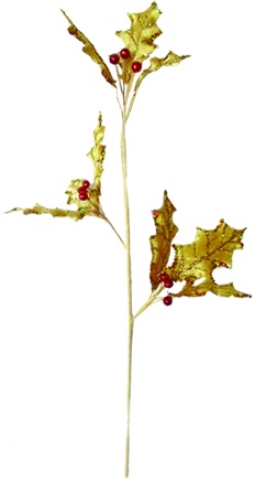 [SL114] 56cm Holly and Berry Spray - Gold/Red