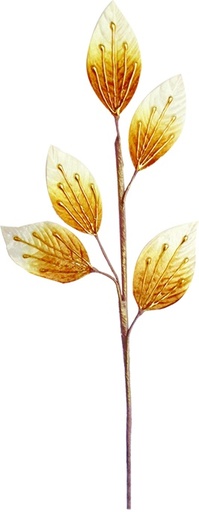 [SL129] 71cm Foil Velvet Leaf Spray - Ivory/Gold