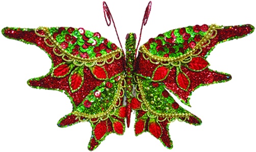 [SL091] 22cm Ornate Sequin Butterfly - Red/Green