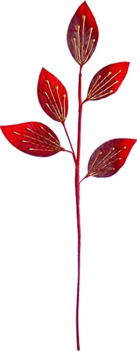 [SL130] 71cm Foil Velvet Leaf Spray - Burgundy/Red/Gold