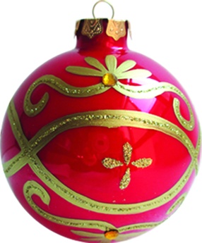 [JN033] 10cm Glittered Patterned Glass Ball - Red/Gold