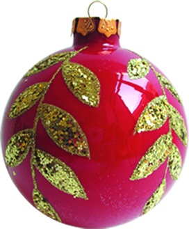 [JN034] 10cm Glittered Patterned Glass Ball - Red/Gold
