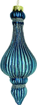 [HH273] 16cm Glittered Glass Finial - Blue/Silver