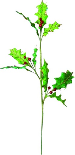[SL113] 56cm Holly and Berry Spray - Green/Gold