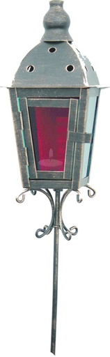 [13326] Brushed Lantern with Stick and Coloured Glass, 25cm